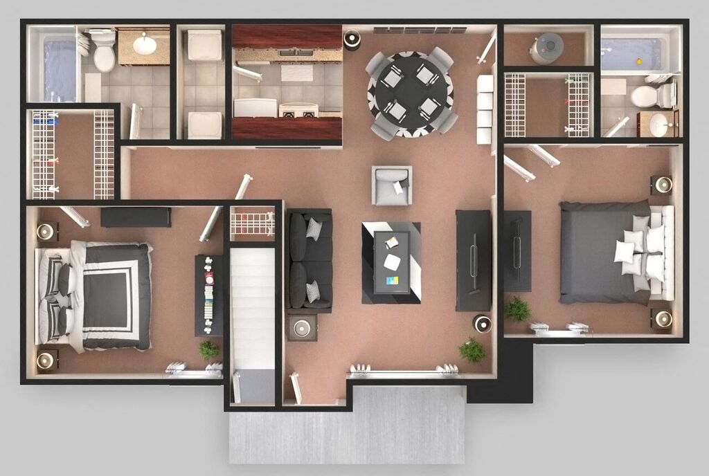 Floor plan for 2 beds, 2 baths, 925 sqft